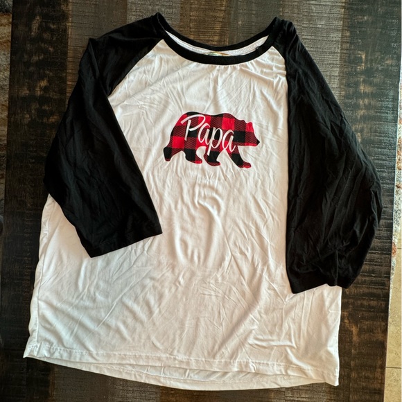 Red Plaid Papa Buffalo Matching Family Pajama Christmas Baseball Tee White Black - Picture 1 of 5